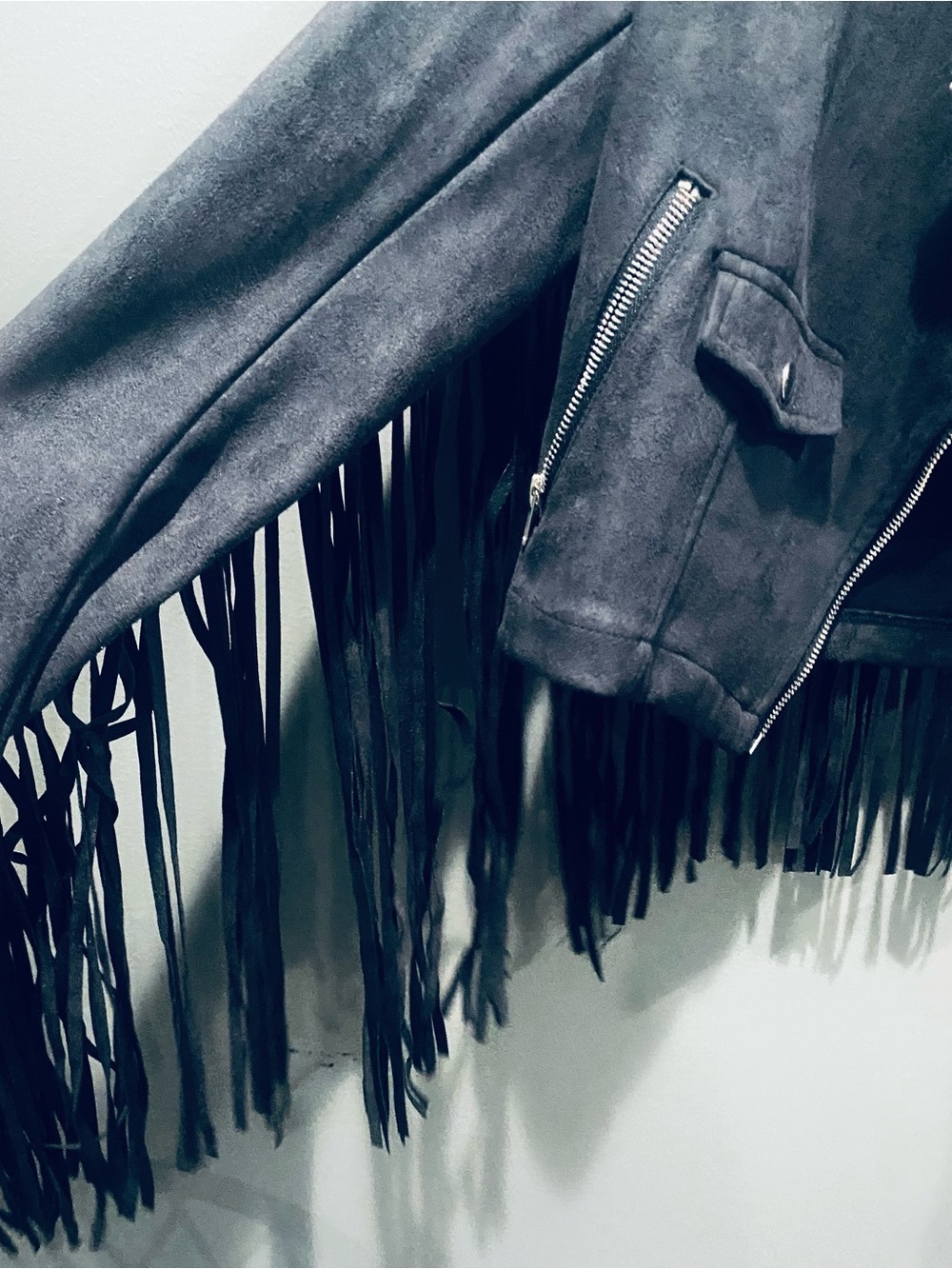 Fringed Faux Suede Moto Jacket - Black Sz M NWOT - Picture 2 of 4
